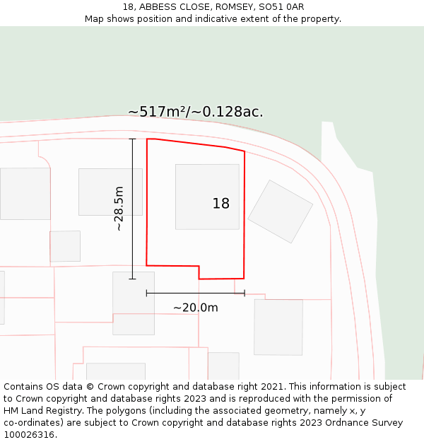 18, ABBESS CLOSE, ROMSEY, SO51 0AR: Plot and title map
