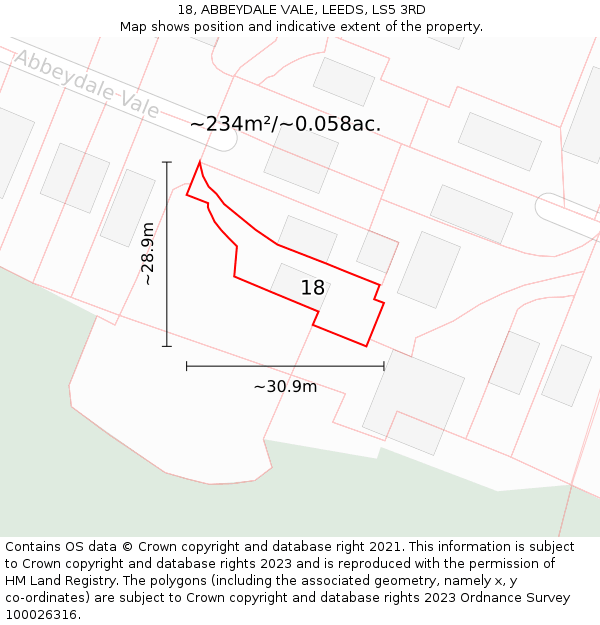 18, ABBEYDALE VALE, LEEDS, LS5 3RD: Plot and title map