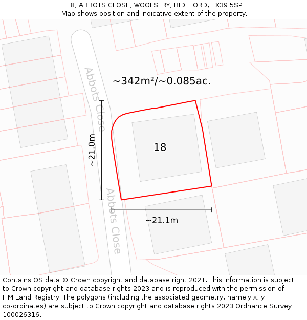 18, ABBOTS CLOSE, WOOLSERY, BIDEFORD, EX39 5SP: Plot and title map