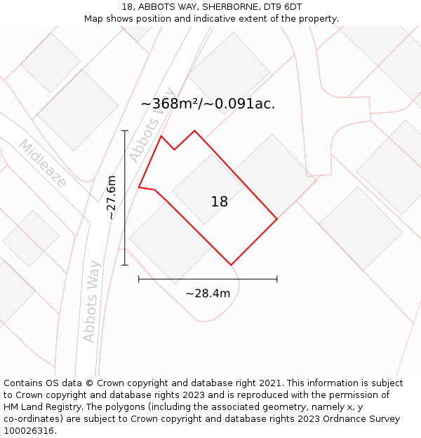 18, ABBOTS WAY, SHERBORNE, DT9 6DT: Plot and title map