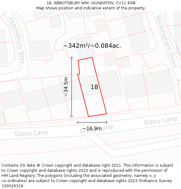 18, ABBOTSBURY WAY, NUNEATON, CV11 4GB: Plot and title map