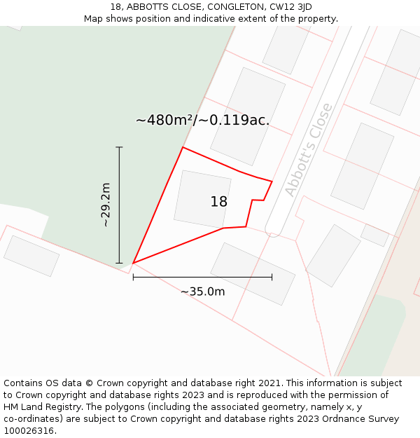 18, ABBOTTS CLOSE, CONGLETON, CW12 3JD: Plot and title map