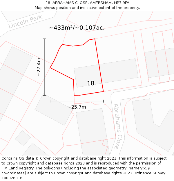 18, ABRAHAMS CLOSE, AMERSHAM, HP7 9FA: Plot and title map