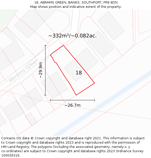 18, ABRAMS GREEN, BANKS, SOUTHPORT, PR9 8DN: Plot and title map