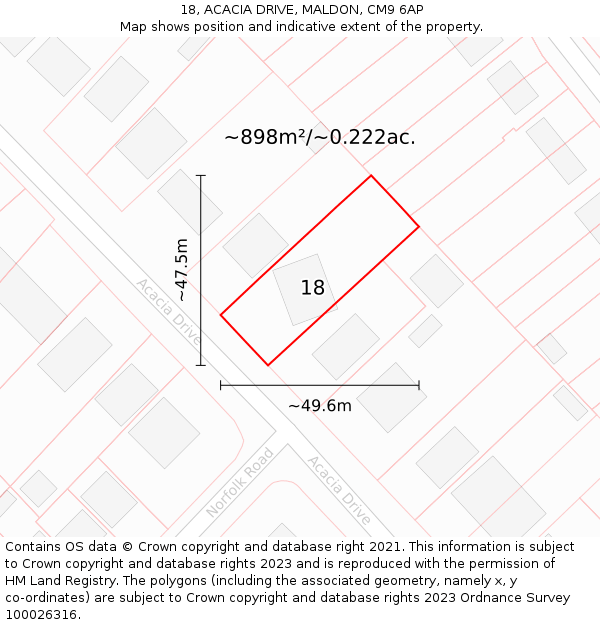18, ACACIA DRIVE, MALDON, CM9 6AP: Plot and title map