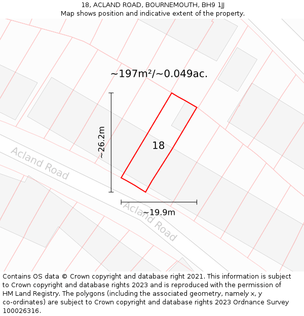 18, ACLAND ROAD, BOURNEMOUTH, BH9 1JJ: Plot and title map