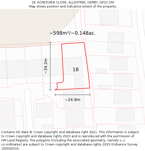 18, ACRESVIEW CLOSE, ALLESTREE, DERBY, DE22 2AY: Plot and title map