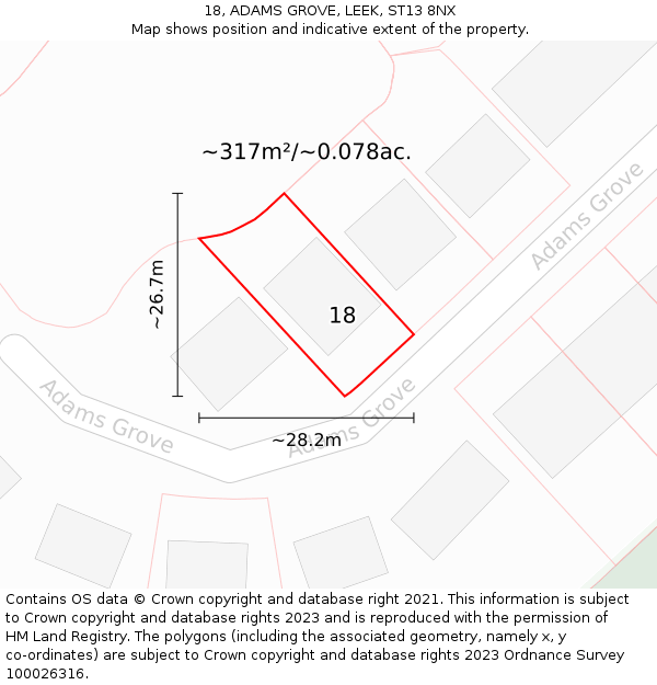 18, ADAMS GROVE, LEEK, ST13 8NX: Plot and title map