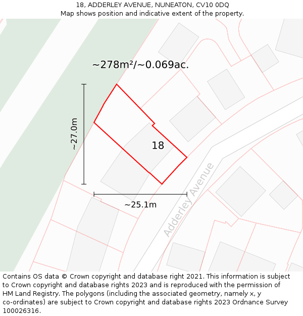 18, ADDERLEY AVENUE, NUNEATON, CV10 0DQ: Plot and title map
