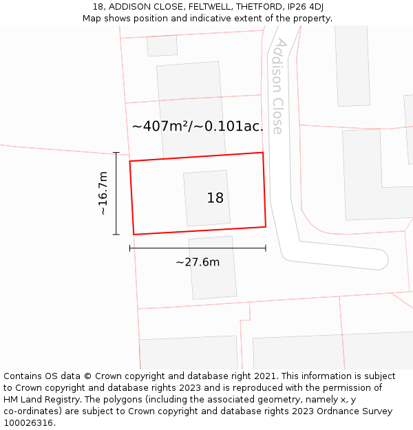 18, ADDISON CLOSE, FELTWELL, THETFORD, IP26 4DJ: Plot and title map