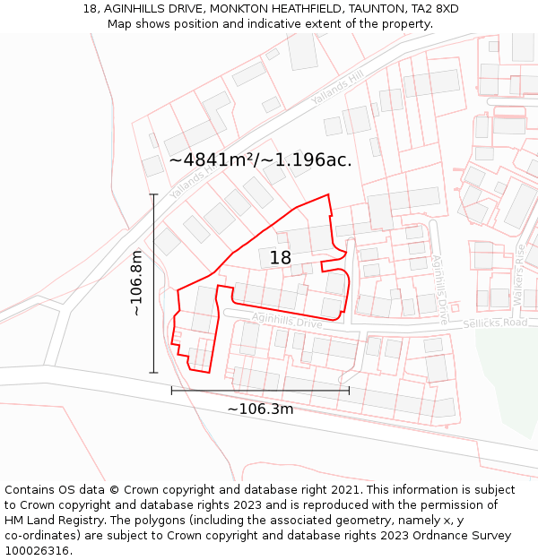 18, AGINHILLS DRIVE, MONKTON HEATHFIELD, TAUNTON, TA2 8XD: Plot and title map