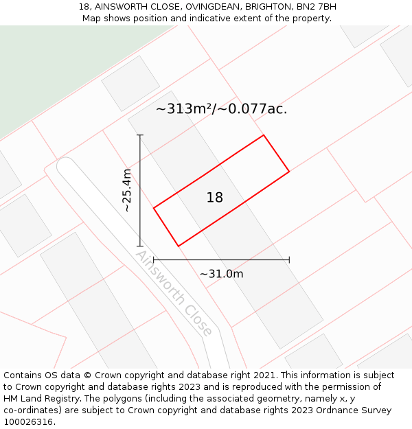 18, AINSWORTH CLOSE, OVINGDEAN, BRIGHTON, BN2 7BH: Plot and title map