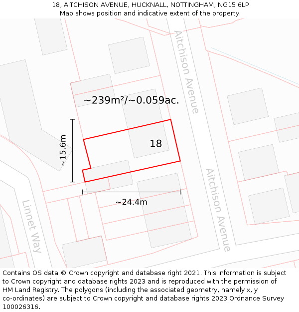 18, AITCHISON AVENUE, HUCKNALL, NOTTINGHAM, NG15 6LP: Plot and title map