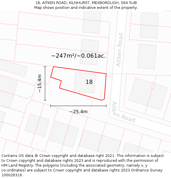 18, AITKEN ROAD, KILNHURST, MEXBOROUGH, S64 5UB: Plot and title map