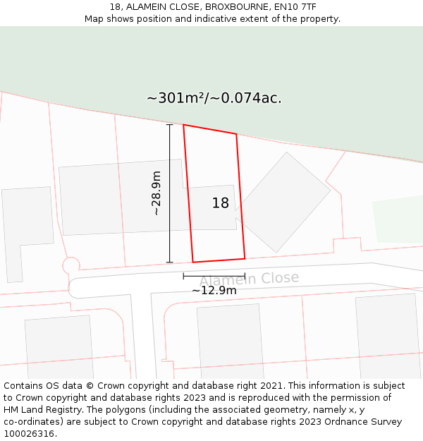 18, ALAMEIN CLOSE, BROXBOURNE, EN10 7TF: Plot and title map