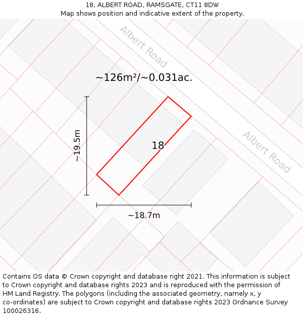 18, ALBERT ROAD, RAMSGATE, CT11 8DW: Plot and title map