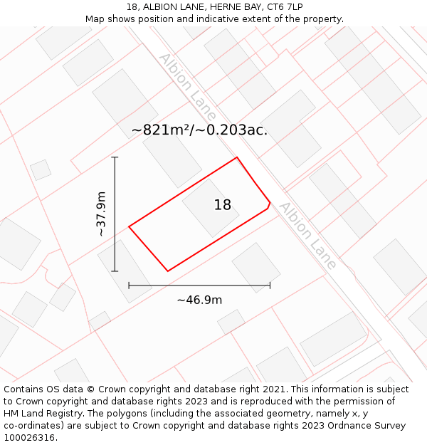 18, ALBION LANE, HERNE BAY, CT6 7LP: Plot and title map