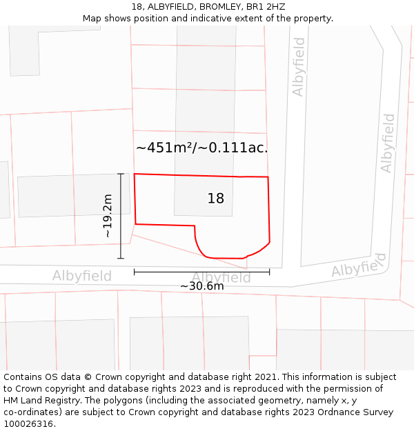18, ALBYFIELD, BROMLEY, BR1 2HZ: Plot and title map