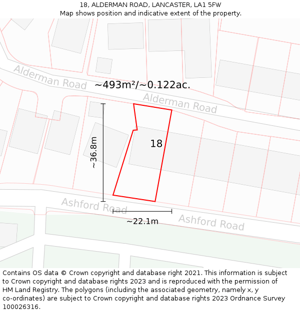 18, ALDERMAN ROAD, LANCASTER, LA1 5FW: Plot and title map