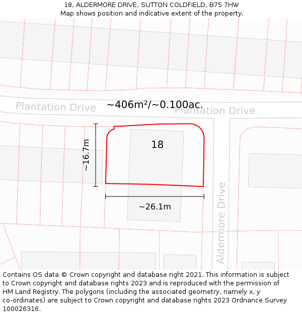 18, ALDERMORE DRIVE, SUTTON COLDFIELD, B75 7HW: Plot and title map
