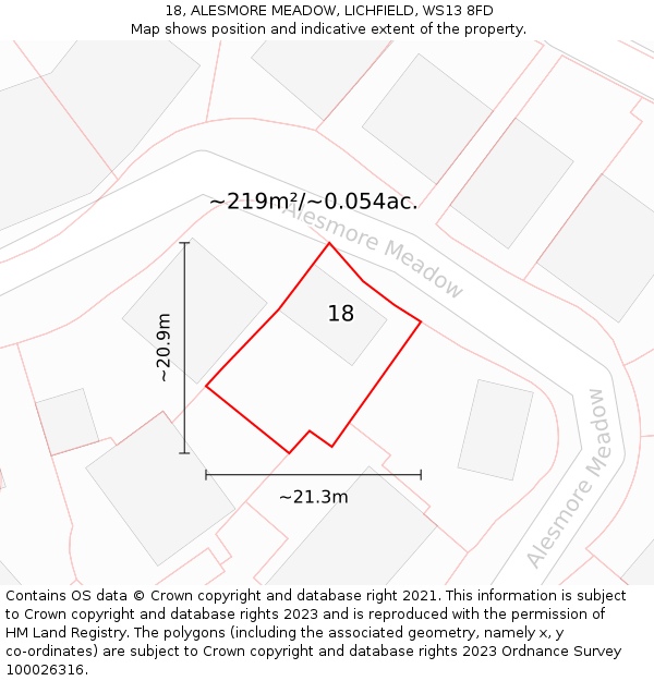 18, ALESMORE MEADOW, LICHFIELD, WS13 8FD: Plot and title map