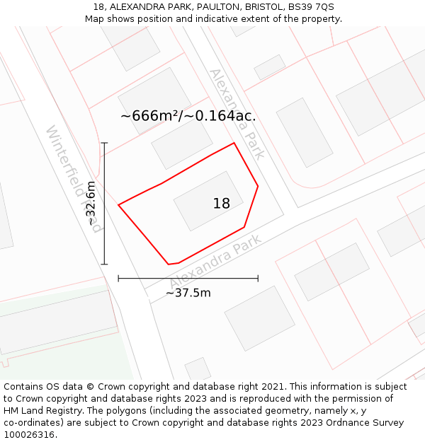 18, ALEXANDRA PARK, PAULTON, BRISTOL, BS39 7QS: Plot and title map