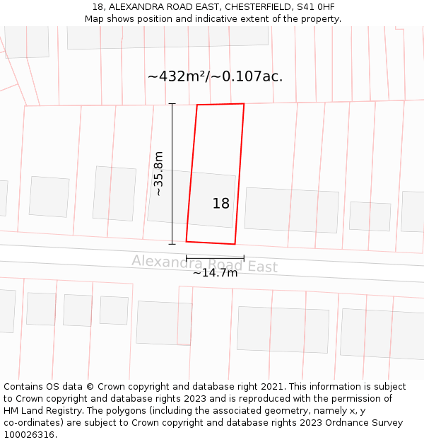 18, ALEXANDRA ROAD EAST, CHESTERFIELD, S41 0HF: Plot and title map