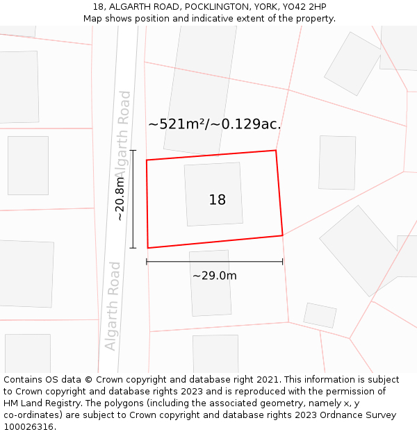 18, ALGARTH ROAD, POCKLINGTON, YORK, YO42 2HP: Plot and title map