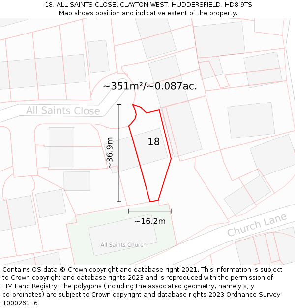 18, ALL SAINTS CLOSE, CLAYTON WEST, HUDDERSFIELD, HD8 9TS: Plot and title map