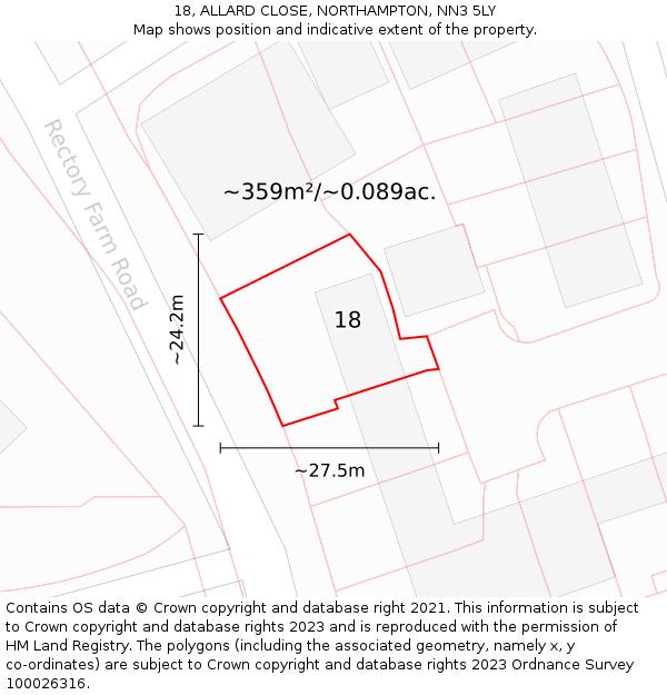 18, ALLARD CLOSE, NORTHAMPTON, NN3 5LY: Plot and title map