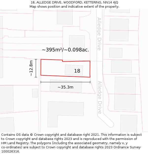 18, ALLEDGE DRIVE, WOODFORD, KETTERING, NN14 4JQ: Plot and title map