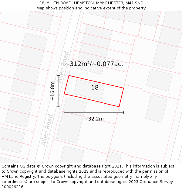 18, ALLEN ROAD, URMSTON, MANCHESTER, M41 9ND: Plot and title map