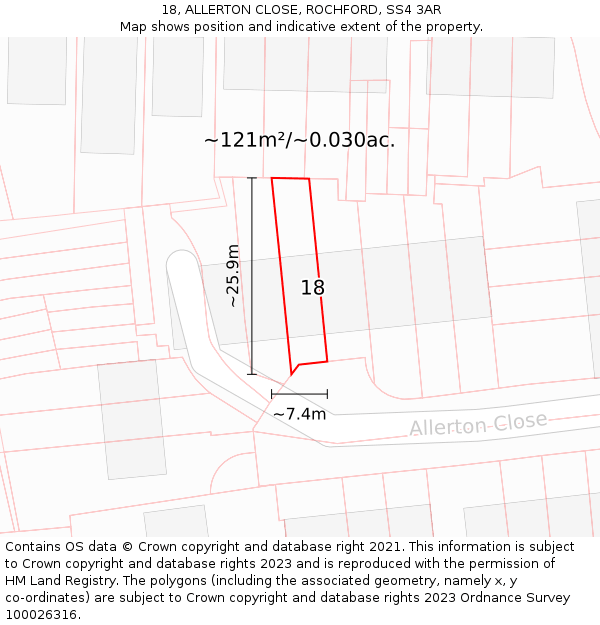 18, ALLERTON CLOSE, ROCHFORD, SS4 3AR: Plot and title map