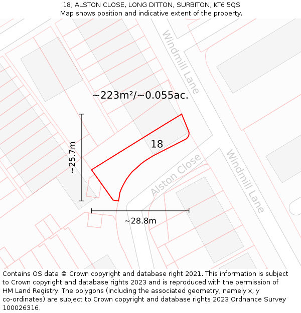 18, ALSTON CLOSE, LONG DITTON, SURBITON, KT6 5QS: Plot and title map