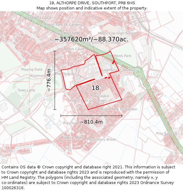 18, ALTHORPE DRIVE, SOUTHPORT, PR8 6HS: Plot and title map