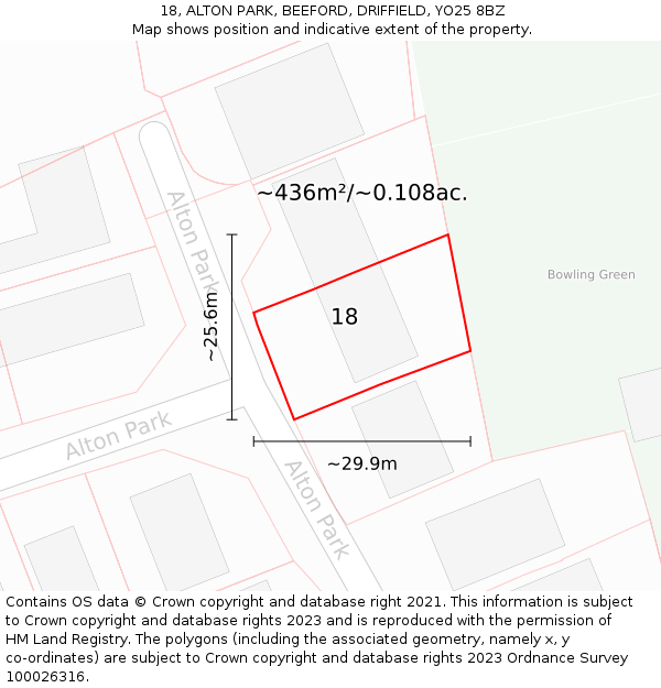 18, ALTON PARK, BEEFORD, DRIFFIELD, YO25 8BZ: Plot and title map