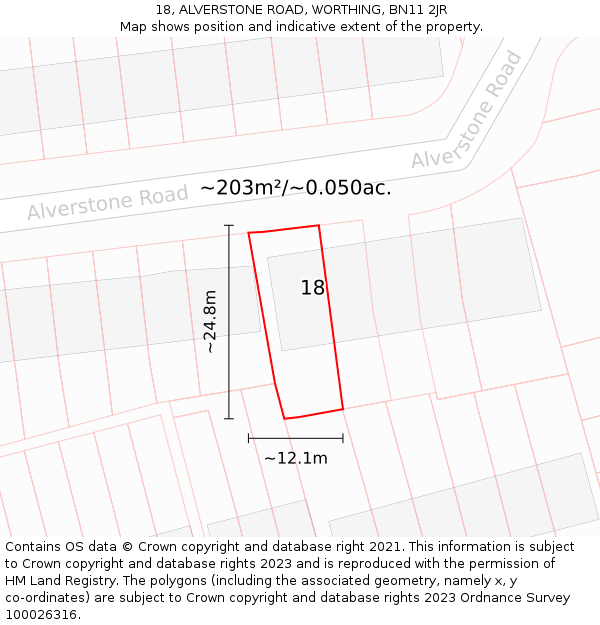 18, ALVERSTONE ROAD, WORTHING, BN11 2JR: Plot and title map