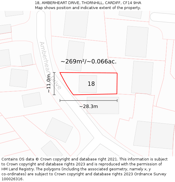 18, AMBERHEART DRIVE, THORNHILL, CARDIFF, CF14 9HA: Plot and title map