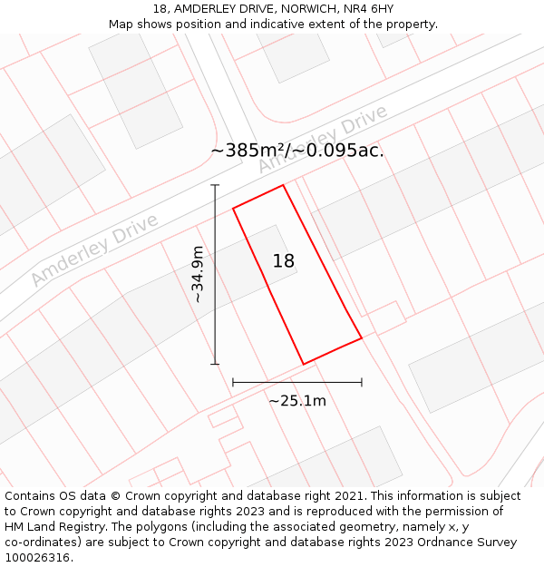 18, AMDERLEY DRIVE, NORWICH, NR4 6HY: Plot and title map