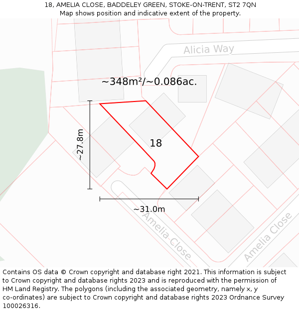 18, AMELIA CLOSE, BADDELEY GREEN, STOKE-ON-TRENT, ST2 7QN: Plot and title map