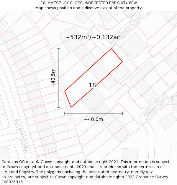 18, AMESBURY CLOSE, WORCESTER PARK, KT4 8PW: Plot and title map