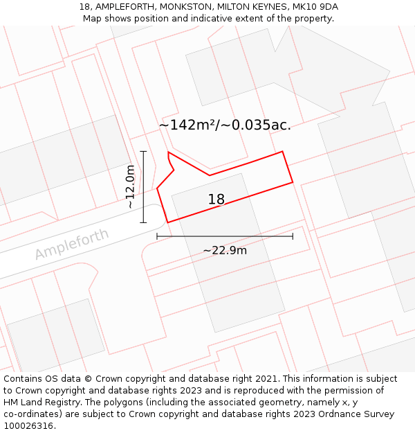 18, AMPLEFORTH, MONKSTON, MILTON KEYNES, MK10 9DA: Plot and title map