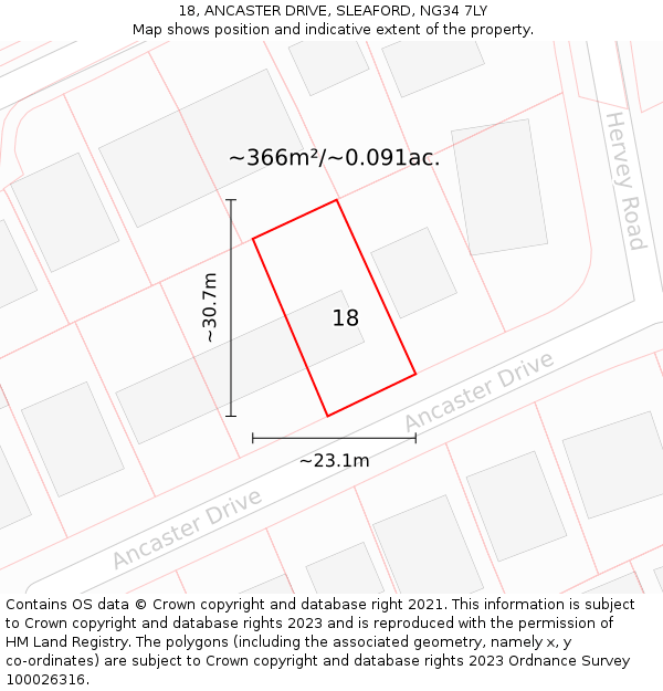 18, ANCASTER DRIVE, SLEAFORD, NG34 7LY: Plot and title map