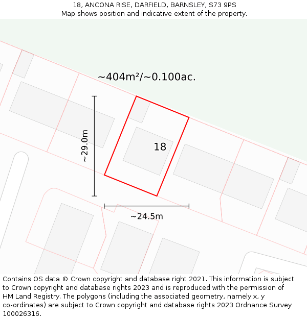 18, ANCONA RISE, DARFIELD, BARNSLEY, S73 9PS: Plot and title map