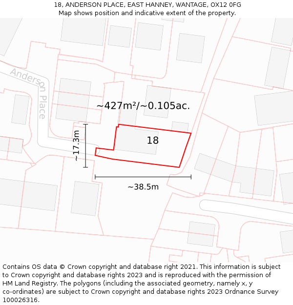 18, ANDERSON PLACE, EAST HANNEY, WANTAGE, OX12 0FG: Plot and title map
