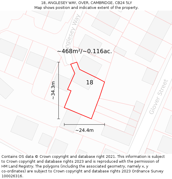 18, ANGLESEY WAY, OVER, CAMBRIDGE, CB24 5LY: Plot and title map