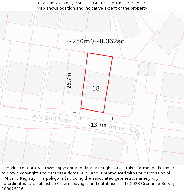 18, ANNAN CLOSE, BARUGH GREEN, BARNSLEY, S75 1NG: Plot and title map