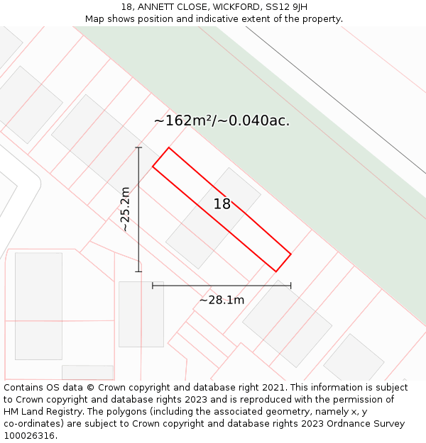 18, ANNETT CLOSE, WICKFORD, SS12 9JH: Plot and title map