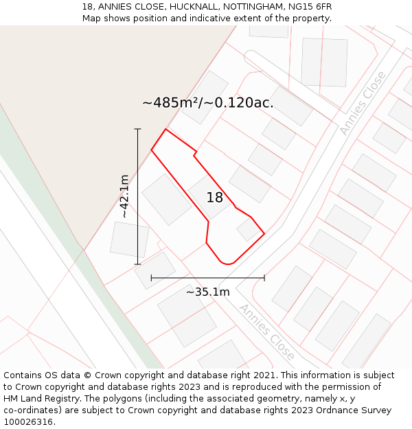 18, ANNIES CLOSE, HUCKNALL, NOTTINGHAM, NG15 6FR: Plot and title map