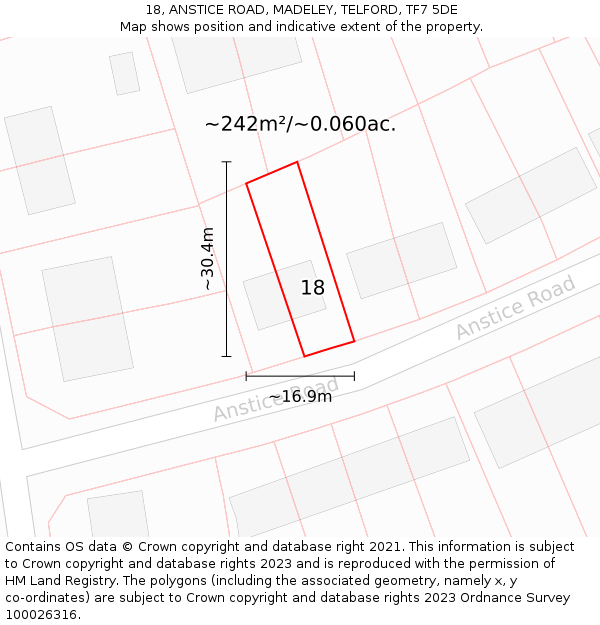 18, ANSTICE ROAD, MADELEY, TELFORD, TF7 5DE: Plot and title map